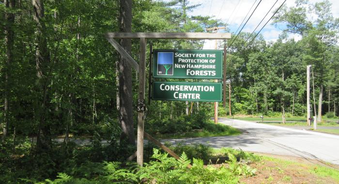 The Forest Society sign at the entrance to the Conservation Center.
