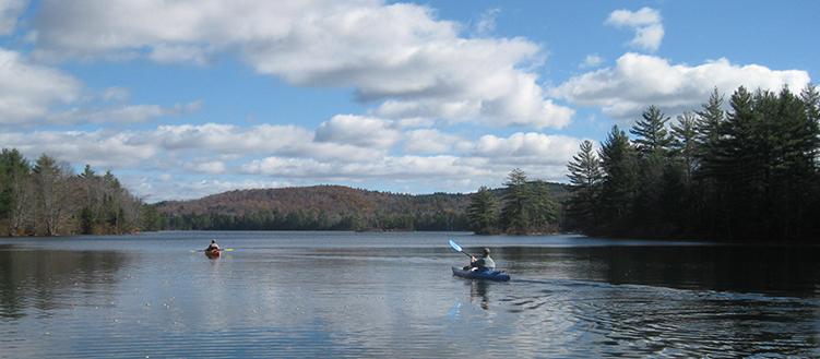 Kayakers on Grafton Pond. Photo by Carrie Deegan.