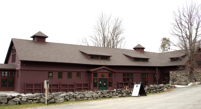 The Carriage Barn decorated for Christmas.
