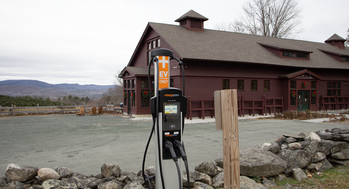 The EV charging station in front of the Carriage Barn.
