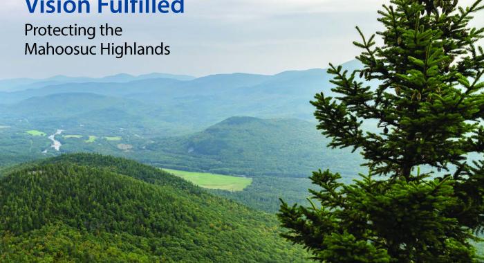 The cover of Forest Notes is a bird's-eye-view about the Mahoosuc Highlands.