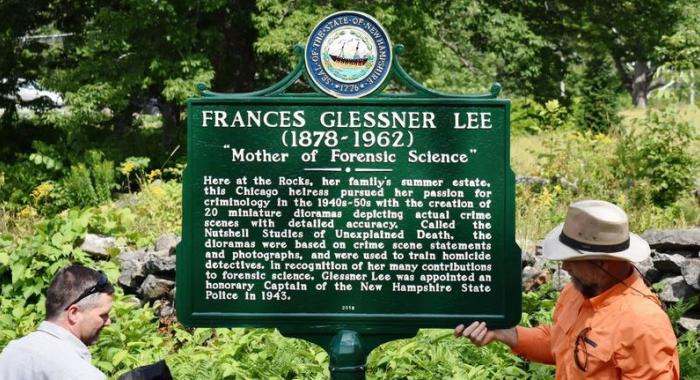 Unveiling a NH Highway historical marker honoring the "mother of forensic science"