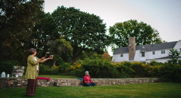 Meditation practice at the gardens at Creek Farm