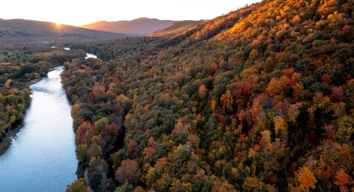 An autumn view of the Mahoosuc Highlands from above.