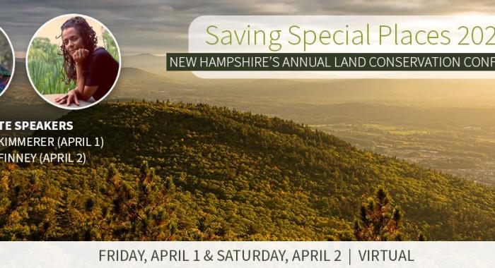 A banner advertising the Saving Special Places conference with the photos of the two keynote speakers.