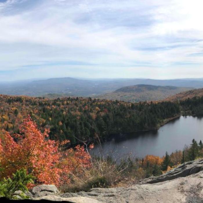 A view of Lake Solitude from Andrew Brook Trail in autumn.