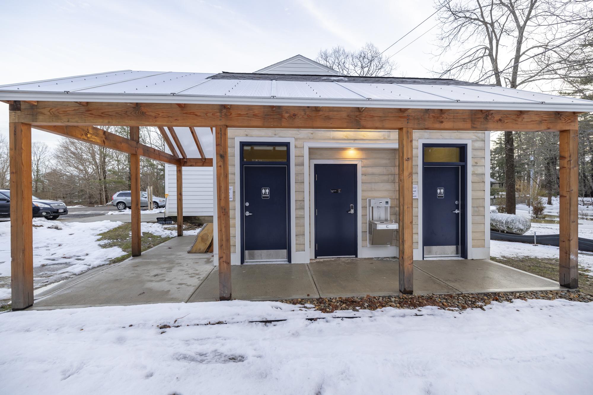 A view of the new family-friendly restrooms at Creek Farm.