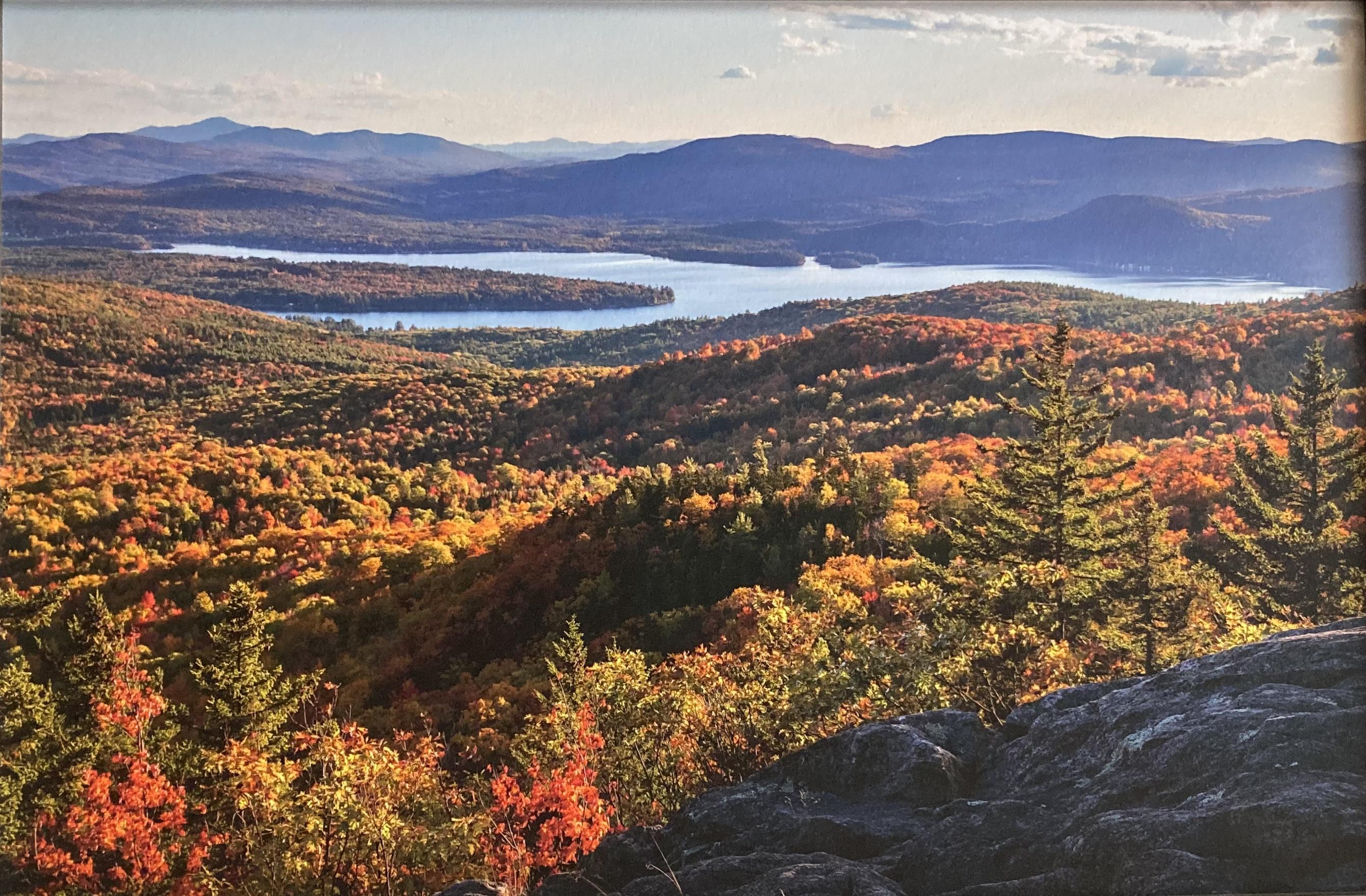 Summit views of a lake during autumn