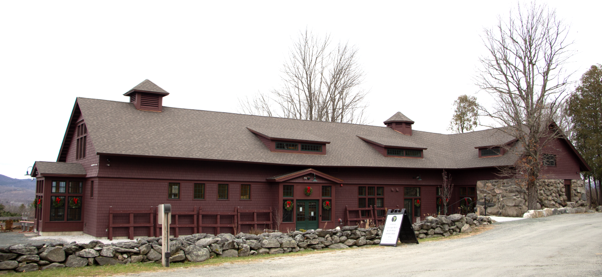 The Carriage Barn decorated for Christmas.