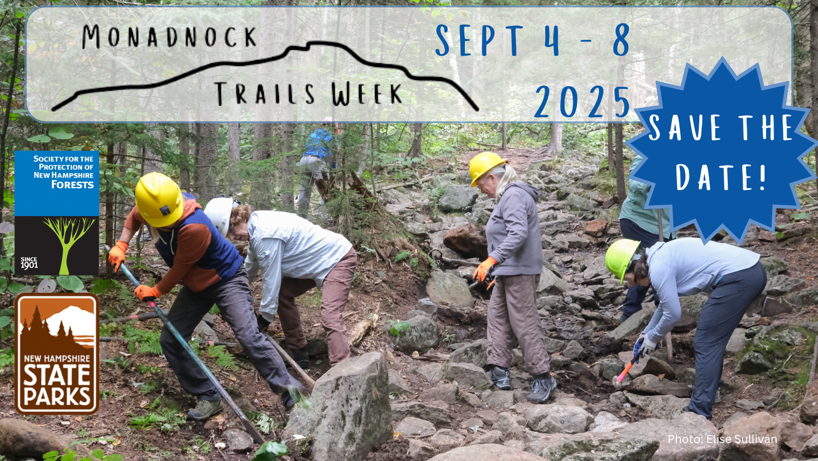 A group of individuals in helmets, gloves, and glasses using various tools to move a variety of size of rock.