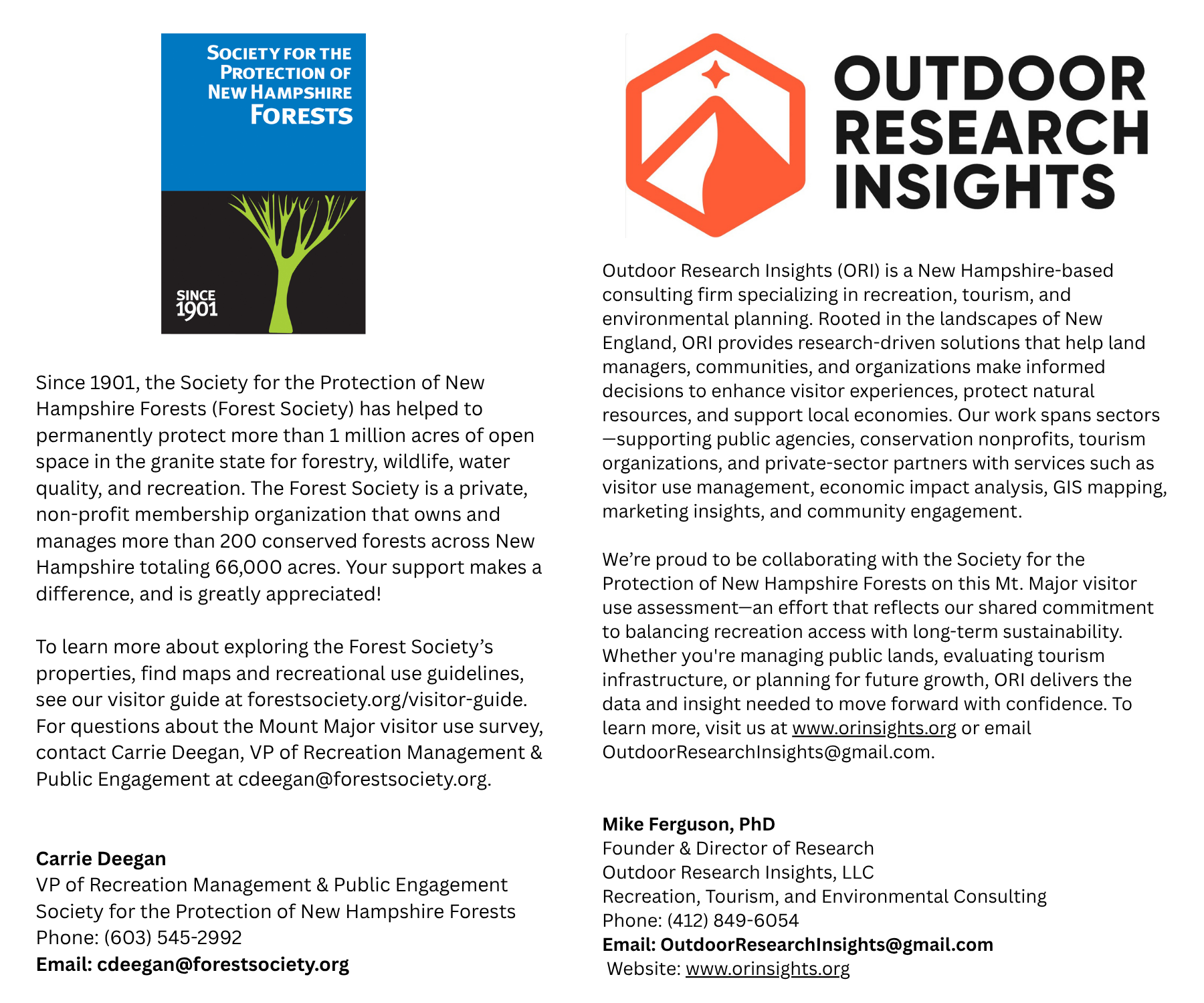 Forest Society and Outdoor Research Insights logos
