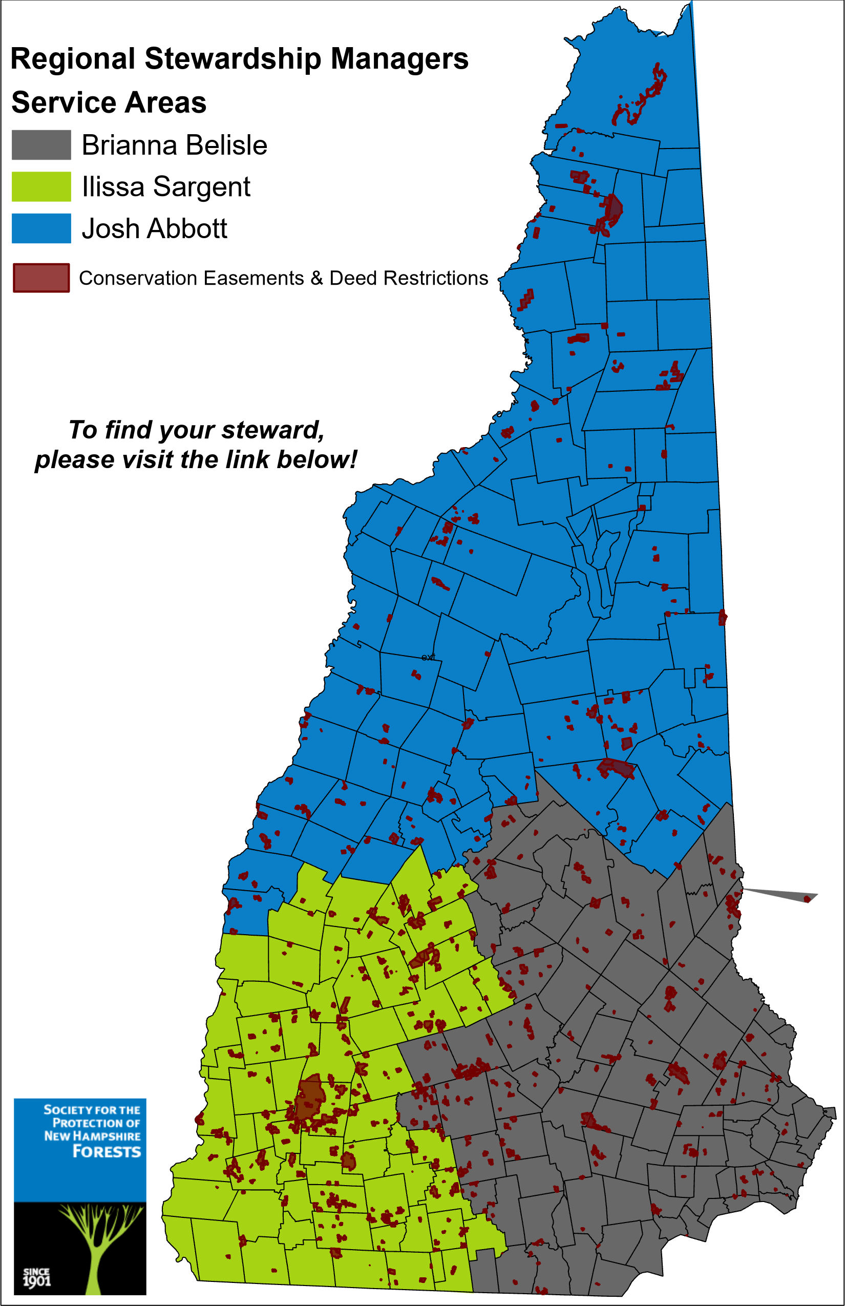 Map depicting regional stewardship manager regions, color coded