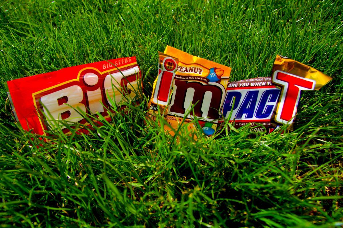 Leave No Trace image for micro trash showing BIG IMPACT spelled out in candy wrappers