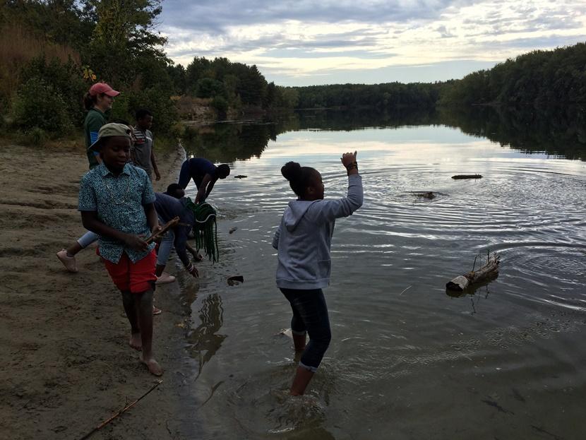 Launching our boats.