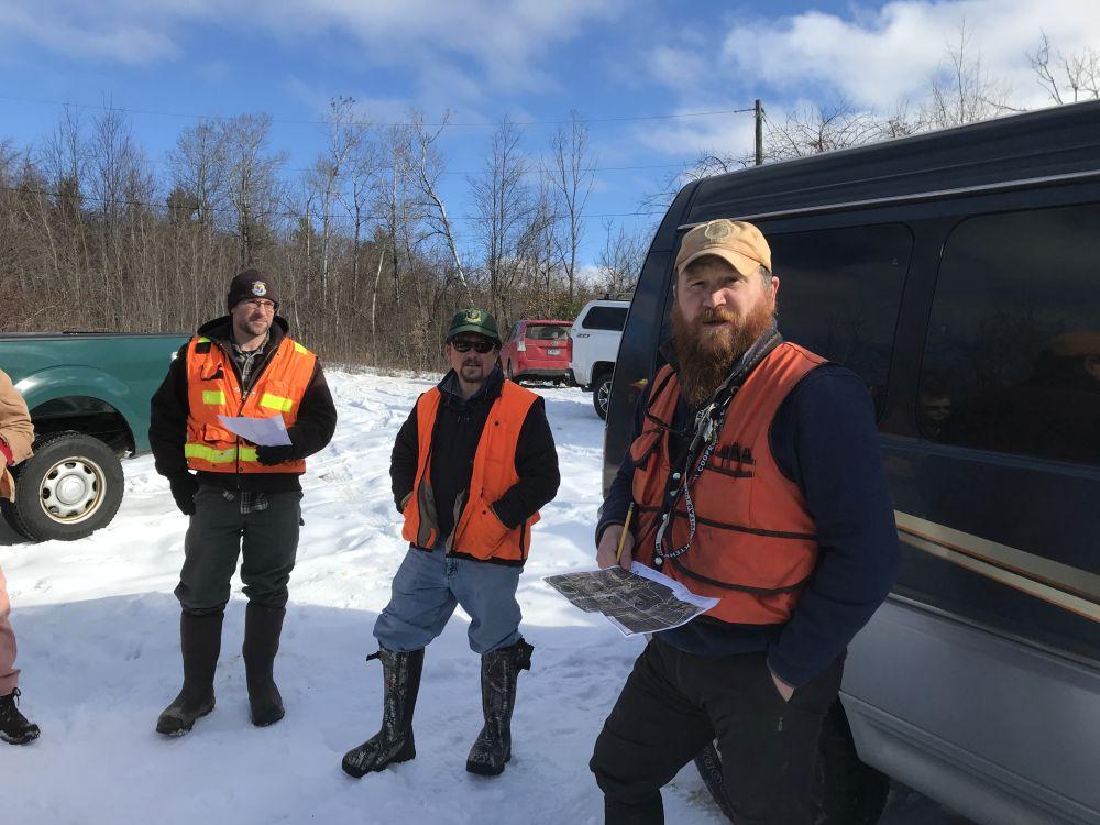 Foresters and biologists, Ted Kendziora of USFWS (left) and Steve Roberge of UNH Extension (right) lead a walk to view habitats