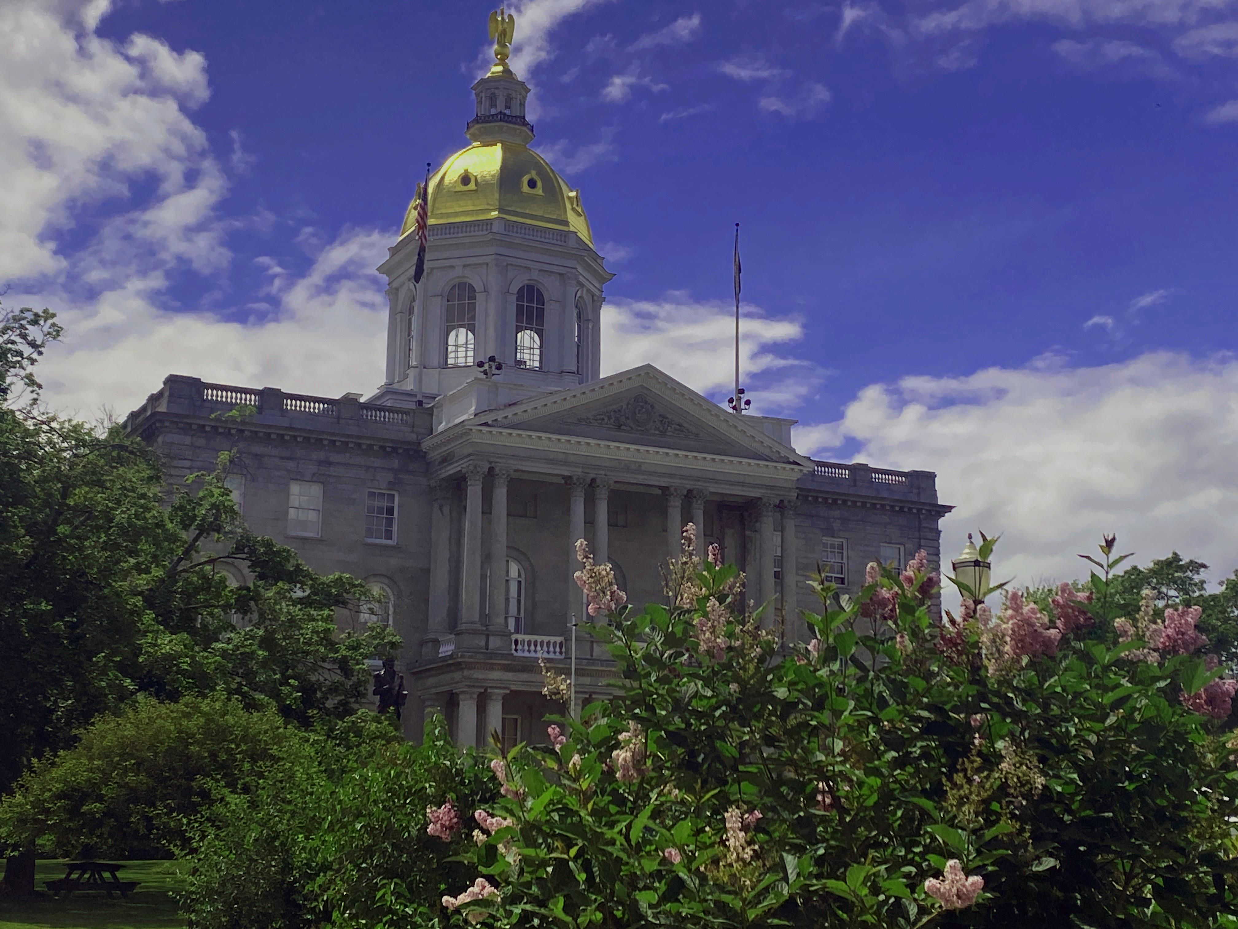 Lilacs bloom outside the State House.