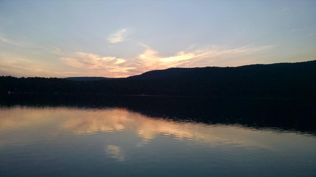 A lake at sunset.