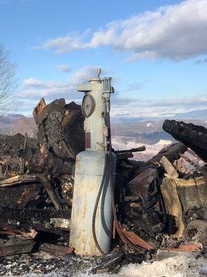 A metal gas pump is one of the only items left standing after a fire destroyed the Tool Building at the Rocks in Bethlehem