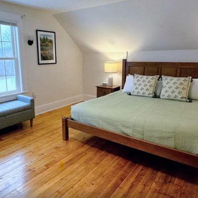 A look inside the freshly renovated Gardener's Cottage upstairs bedroom.