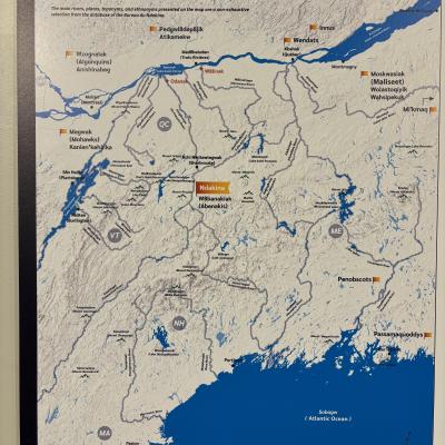 A map showing the Ancestral territory of the W8banaki Nation.