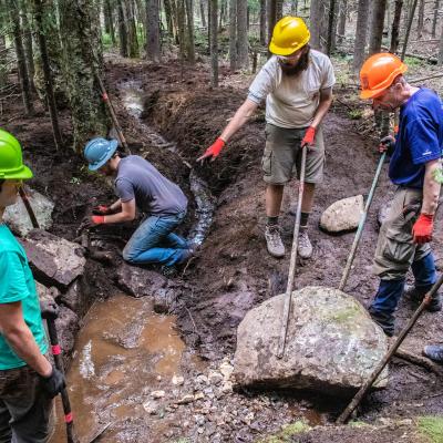 Members of a trail crew pose during Monadnock Trails Week. 