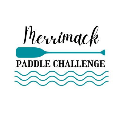 A logo with Merrimack Paddle Challenge written between a paddle and waves.