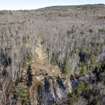 aerial view of timber harvest landing