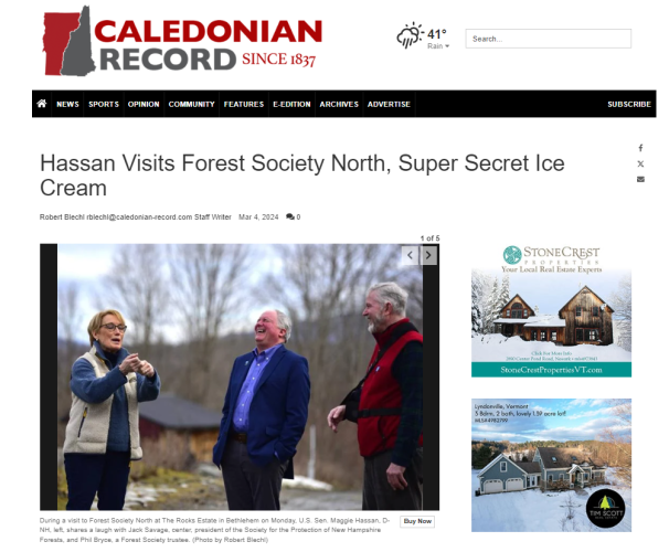 A screenshot of the article as it appeared on caledonianrecord.com.