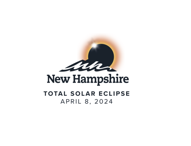 Logo with eclipsed sun behind a mountain 