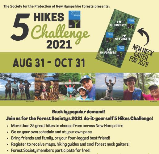 A flyer advertising the 5 Hikes Challenge for 2021.