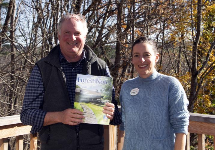 Amanda Grappone, of Grappone Automotive Group, with Jack Savage, President of the Forest Society, outside the Conservation Center.