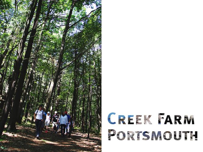 Hikers enjoy the trails at Creek Farm just minutes from downtown Portsmouth, NH
