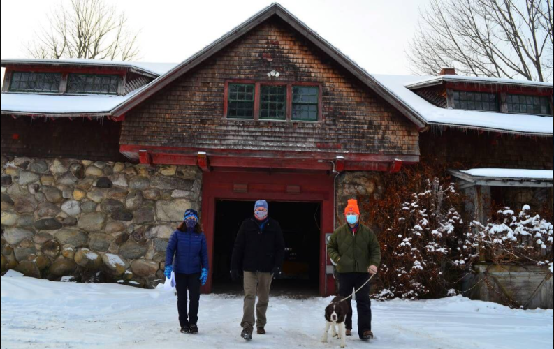 Forest Society staff on a site visit to the Carriage Barn at The Rocks in January 2020.