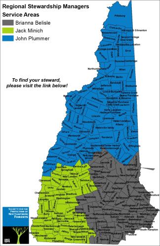 A map divided by region of each stewardship manager's coverage area.